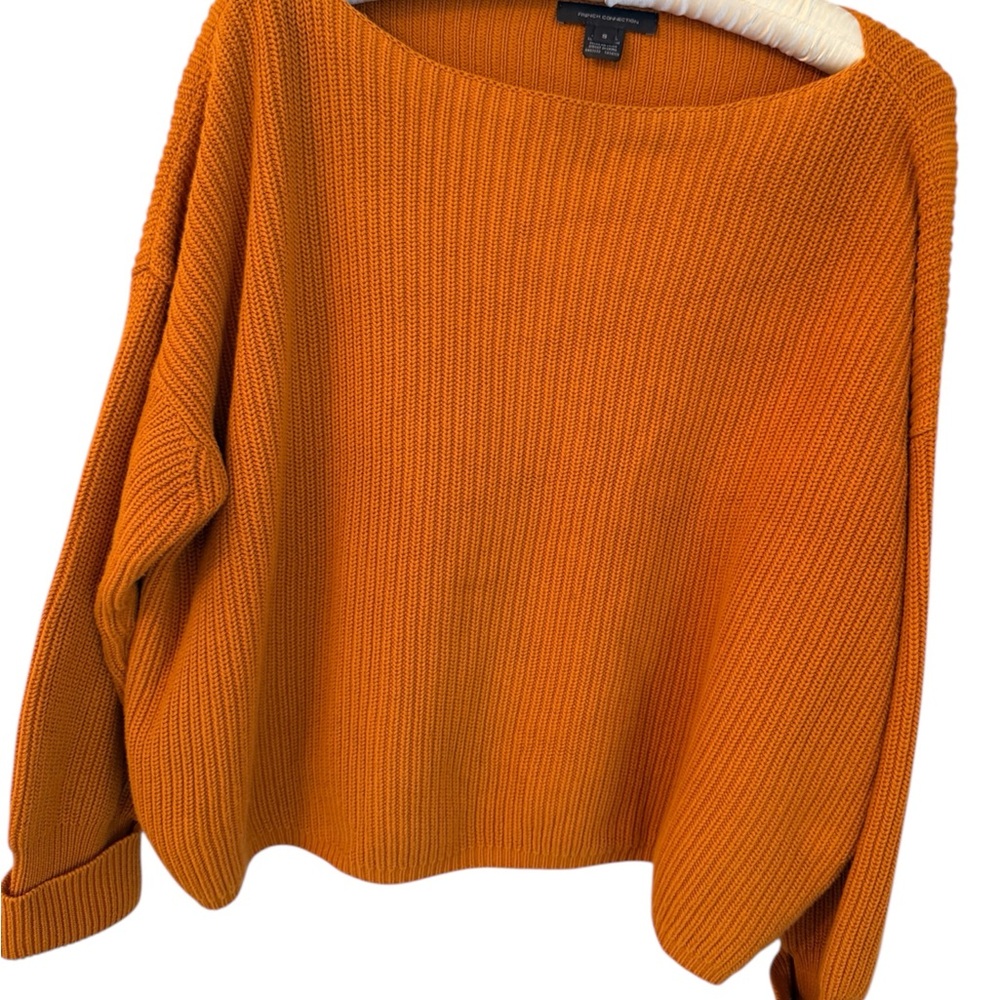 French Connection Vibrant Orange Crew Neck Sweater Small Oversized